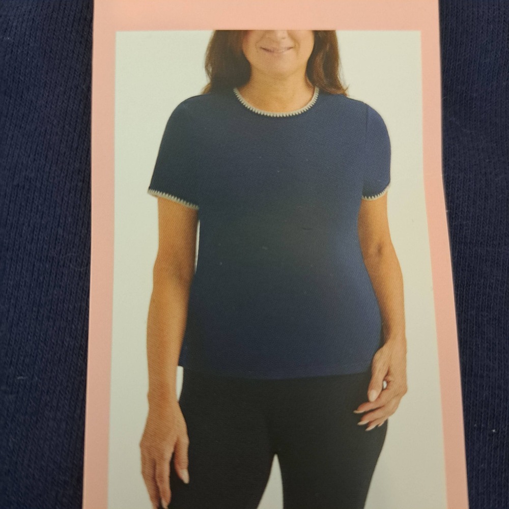 Teddi Rose Womens Tee L Navy NWT Crochet Trim 1754-182